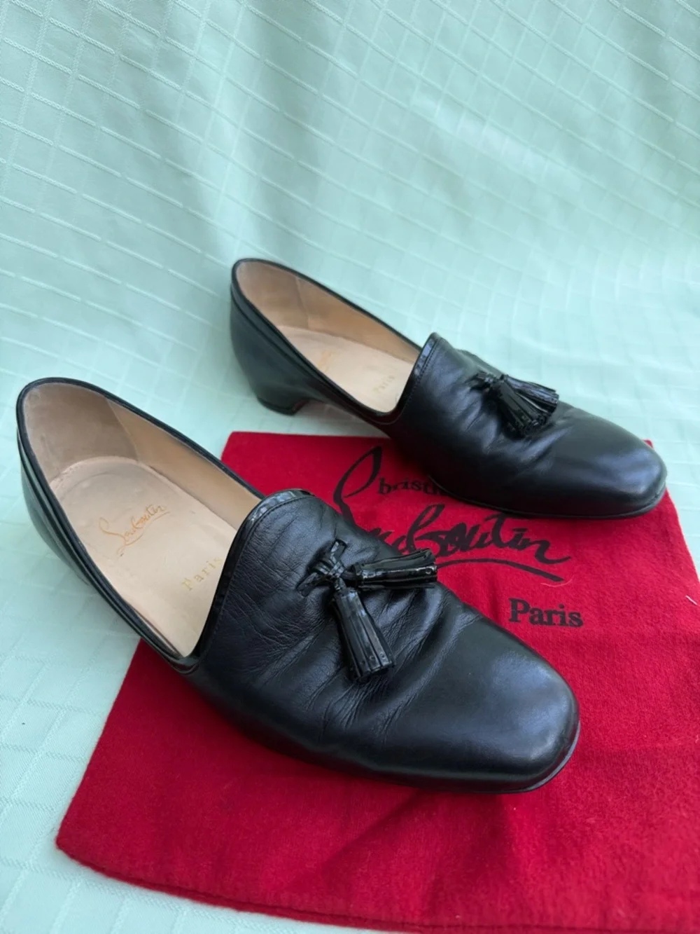 Christian Louboutin Black Leather Tassel Loafers in Original Dust Bag